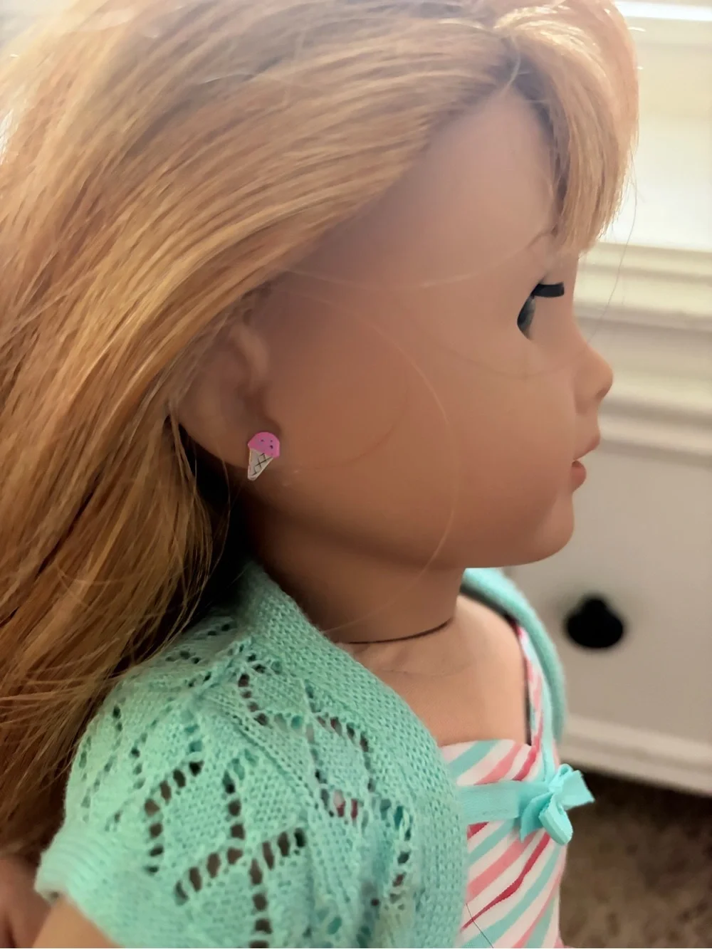 American Girl doll, Pink & Teal Striped Dress,cardigan and original clothing